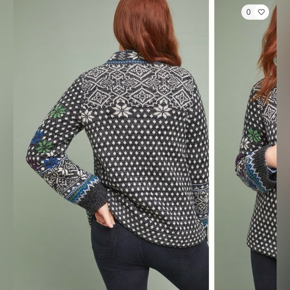 Anthropologie | Rosie Neira Nordic Sweater Cardigan Dark Grey | S - Picture 2 of 10